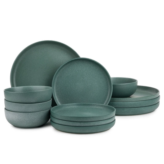 12-Piece Stoneware Dinnerware Set, Caspian Green